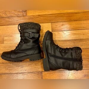 Kids Black Lace Up Boots Winter Sweater Lining
